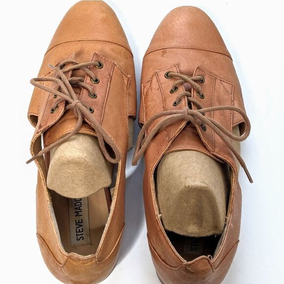 Vintage Steve Madden Lace Up Tan Leather Cut Out Sides Loafer size 10 - Picture 7 of 16